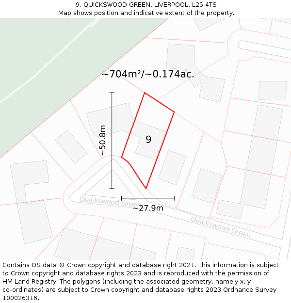 9, QUICKSWOOD GREEN, LIVERPOOL, L25 4TS: Plot and title map