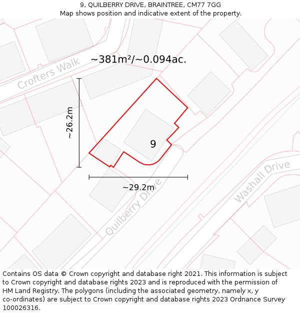 9, QUILBERRY DRIVE, BRAINTREE, CM77 7GG: Plot and title map