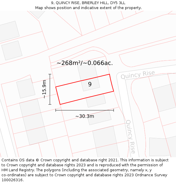 9, QUINCY RISE, BRIERLEY HILL, DY5 3LL: Plot and title map