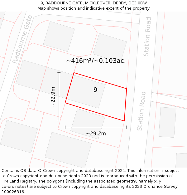 9, RADBOURNE GATE, MICKLEOVER, DERBY, DE3 0DW: Plot and title map