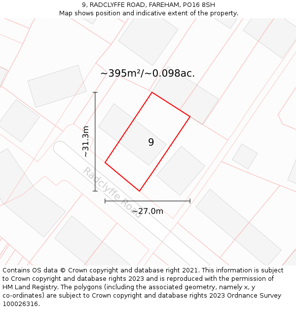 9, RADCLYFFE ROAD, FAREHAM, PO16 8SH: Plot and title map