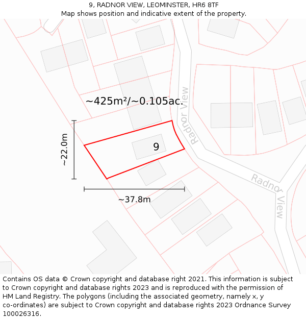 9, RADNOR VIEW, LEOMINSTER, HR6 8TF: Plot and title map