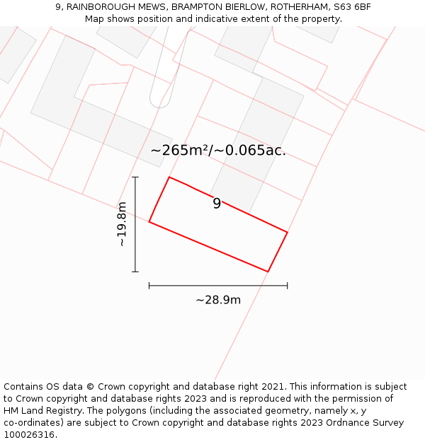 9, RAINBOROUGH MEWS, BRAMPTON BIERLOW, ROTHERHAM, S63 6BF: Plot and title map