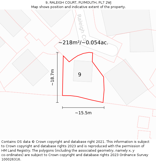 9, RALEIGH COURT, PLYMOUTH, PL7 2WJ: Plot and title map