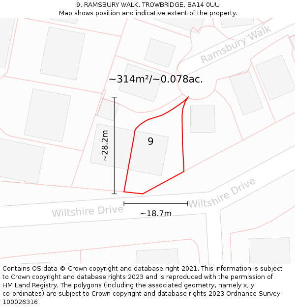 9, RAMSBURY WALK, TROWBRIDGE, BA14 0UU: Plot and title map