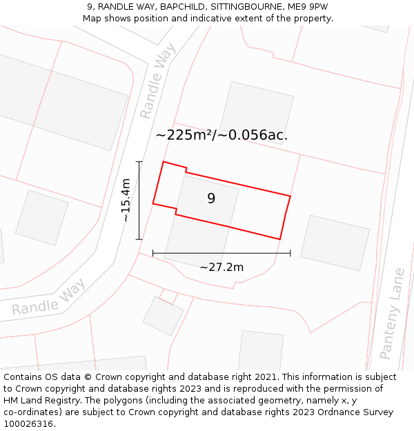 9, RANDLE WAY, BAPCHILD, SITTINGBOURNE, ME9 9PW: Plot and title map