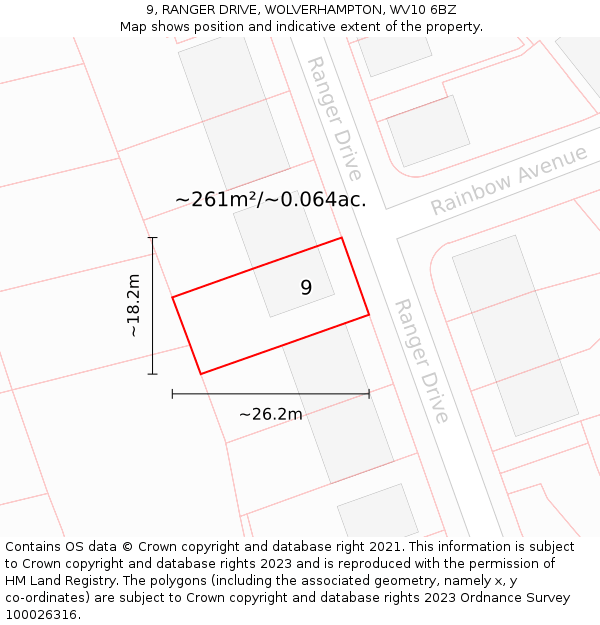 9, RANGER DRIVE, WOLVERHAMPTON, WV10 6BZ: Plot and title map