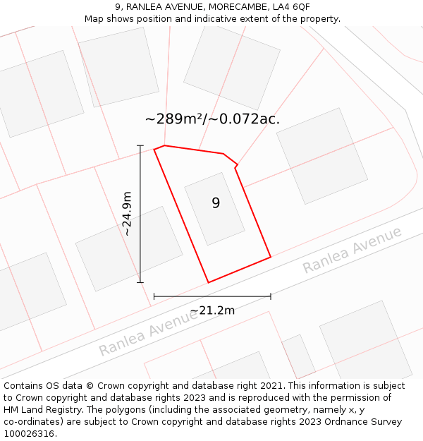 9, RANLEA AVENUE, MORECAMBE, LA4 6QF: Plot and title map