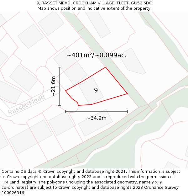 9, RASSET MEAD, CROOKHAM VILLAGE, FLEET, GU52 6DG: Plot and title map