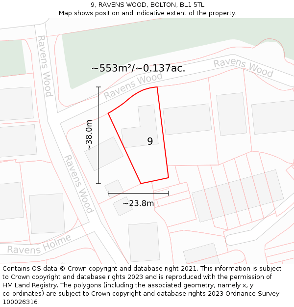 9, RAVENS WOOD, BOLTON, BL1 5TL: Plot and title map