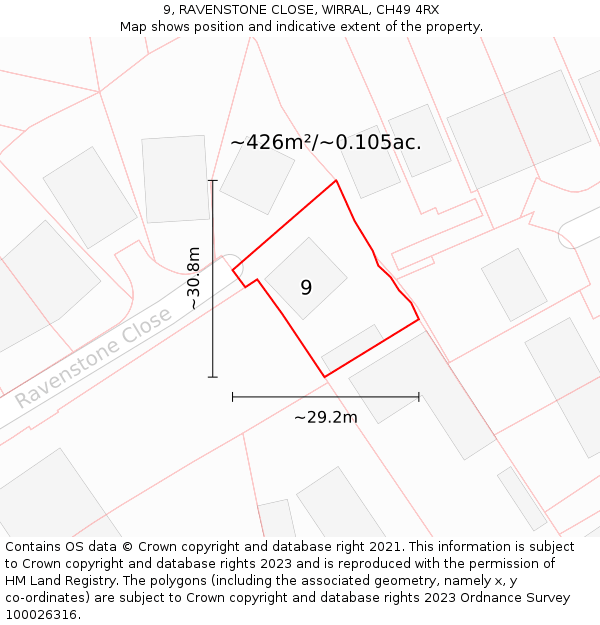 9, RAVENSTONE CLOSE, WIRRAL, CH49 4RX: Plot and title map