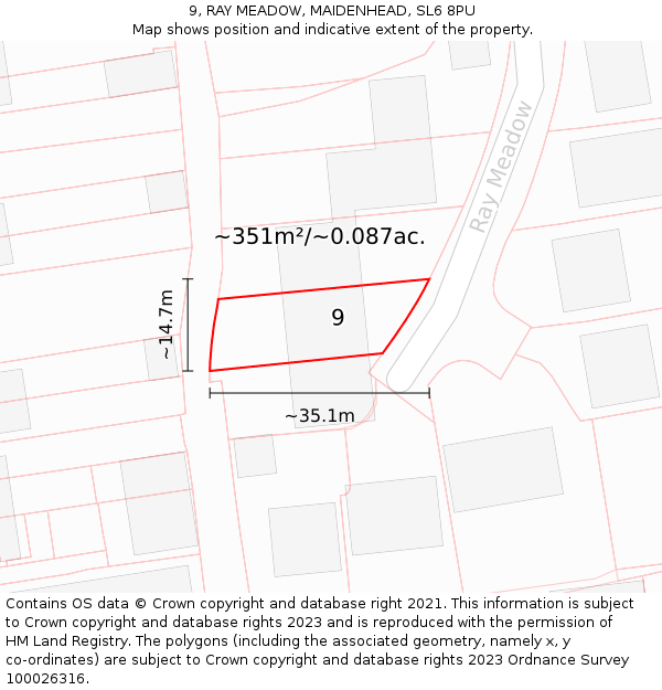 9, RAY MEADOW, MAIDENHEAD, SL6 8PU: Plot and title map