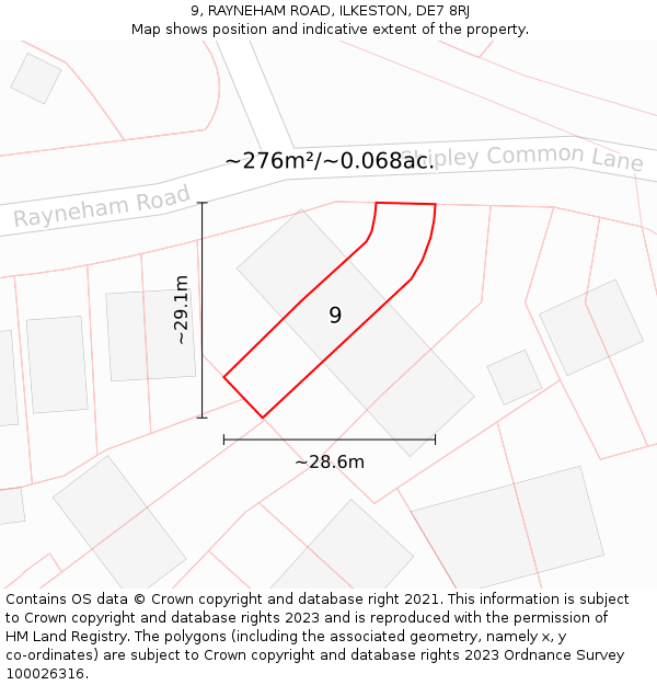 9, RAYNEHAM ROAD, ILKESTON, DE7 8RJ: Plot and title map