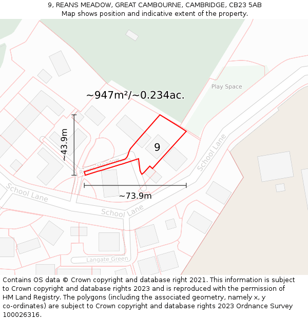 9, REANS MEADOW, GREAT CAMBOURNE, CAMBRIDGE, CB23 5AB: Plot and title map