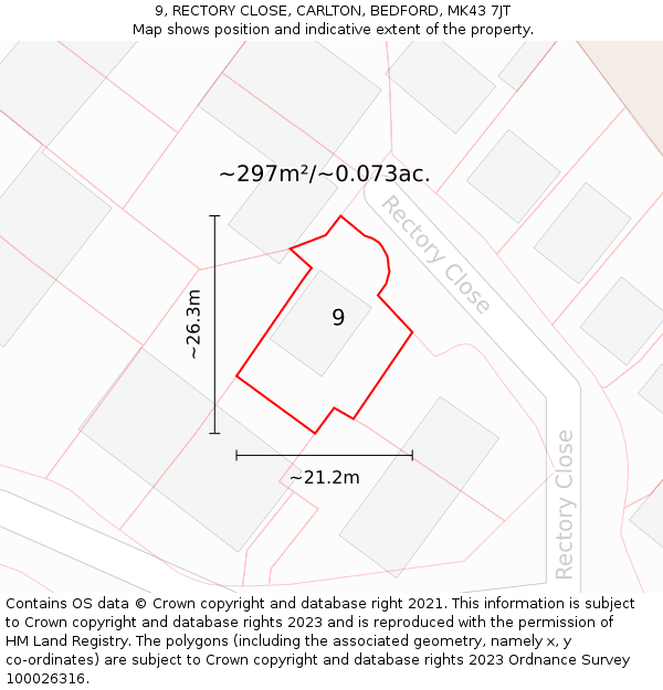 9, RECTORY CLOSE, CARLTON, BEDFORD, MK43 7JT: Plot and title map