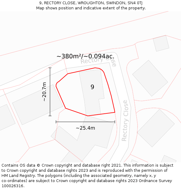 9, RECTORY CLOSE, WROUGHTON, SWINDON, SN4 0TJ: Plot and title map