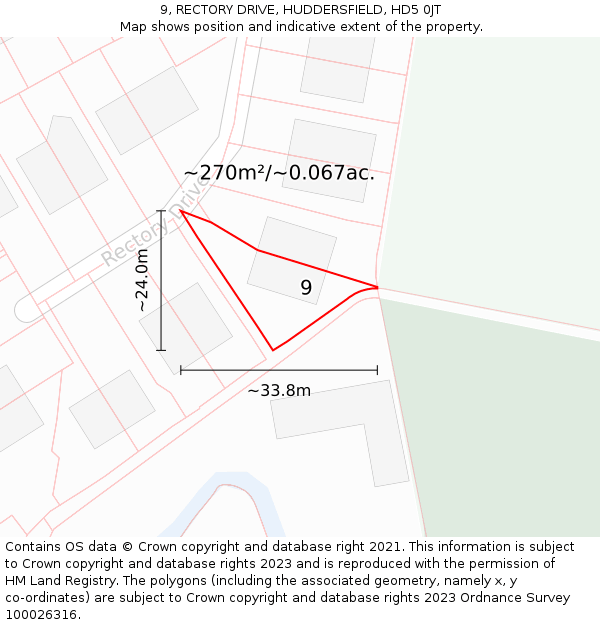 9, RECTORY DRIVE, HUDDERSFIELD, HD5 0JT: Plot and title map