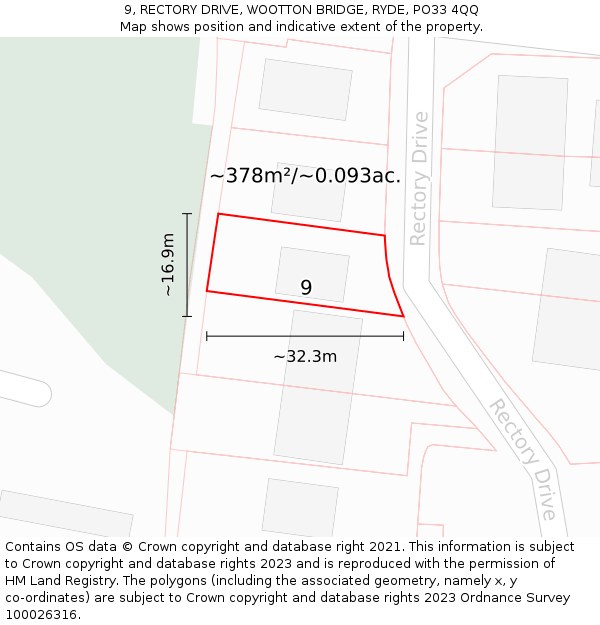 9, RECTORY DRIVE, WOOTTON BRIDGE, RYDE, PO33 4QQ: Plot and title map