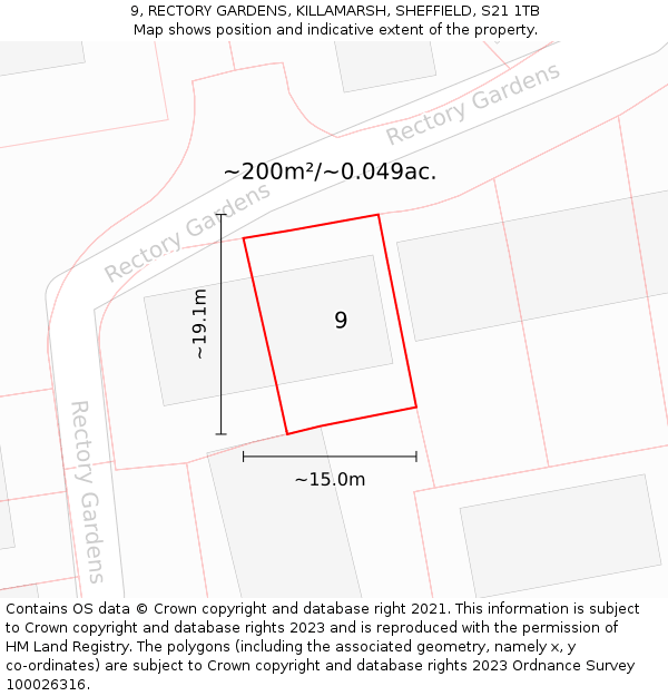 9, RECTORY GARDENS, KILLAMARSH, SHEFFIELD, S21 1TB: Plot and title map