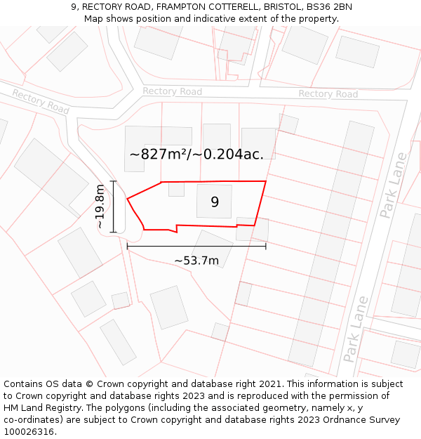 9, RECTORY ROAD, FRAMPTON COTTERELL, BRISTOL, BS36 2BN: Plot and title map