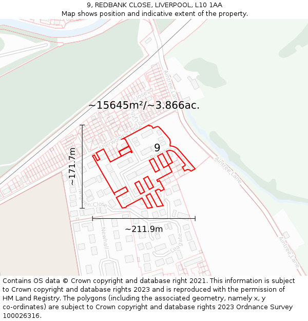 9, REDBANK CLOSE, LIVERPOOL, L10 1AA: Plot and title map