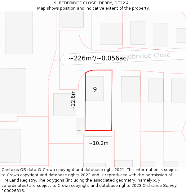 9, REDBRIDGE CLOSE, DERBY, DE22 4JH: Plot and title map