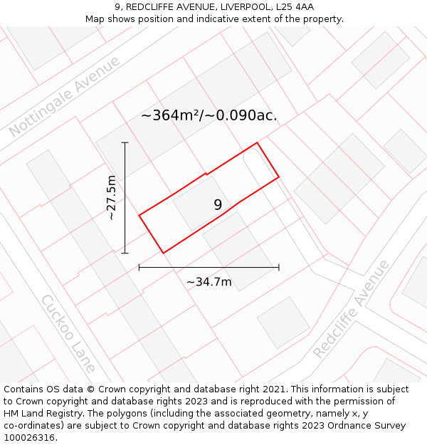 9, REDCLIFFE AVENUE, LIVERPOOL, L25 4AA: Plot and title map