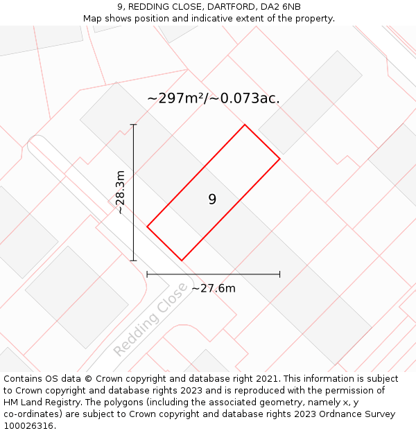 9, REDDING CLOSE, DARTFORD, DA2 6NB: Plot and title map