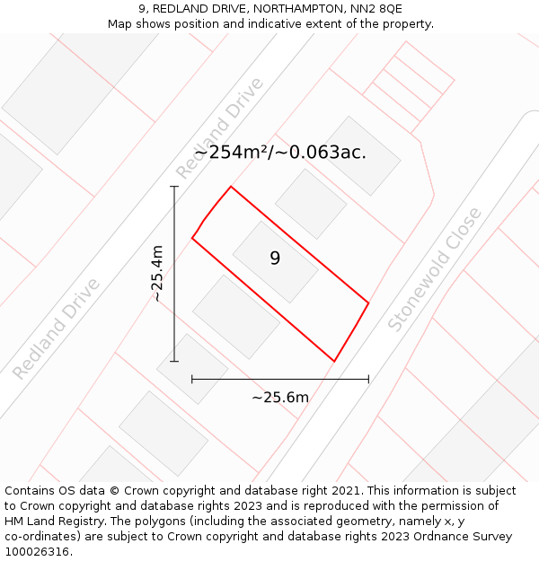 9, REDLAND DRIVE, NORTHAMPTON, NN2 8QE: Plot and title map