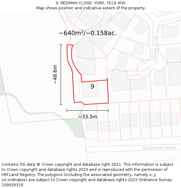 9, REDMAN CLOSE, YORK, YO10 4NX: Plot and title map