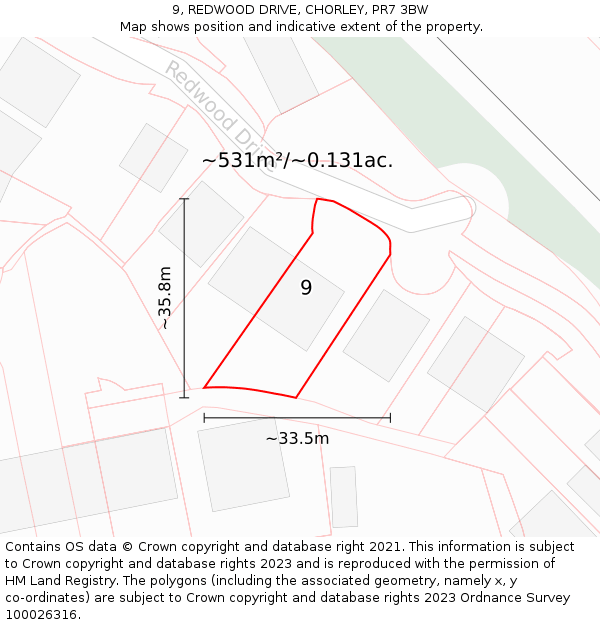 9, REDWOOD DRIVE, CHORLEY, PR7 3BW: Plot and title map