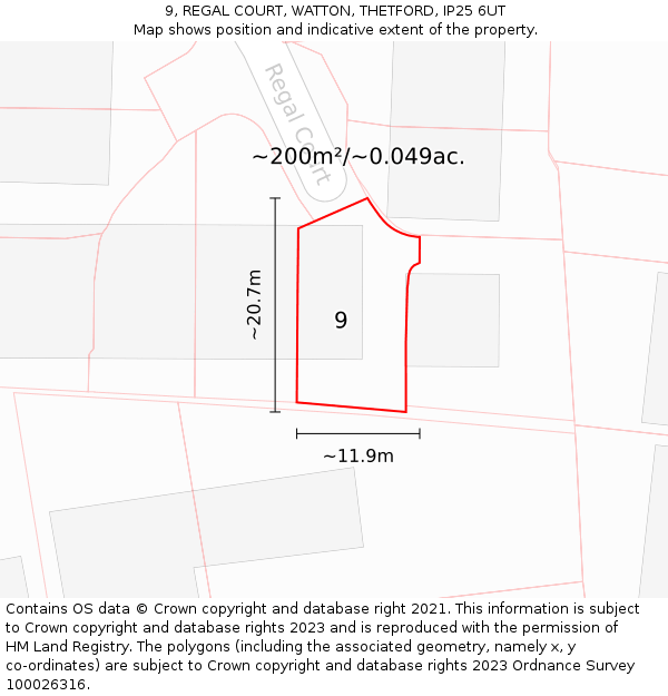 9, REGAL COURT, WATTON, THETFORD, IP25 6UT: Plot and title map