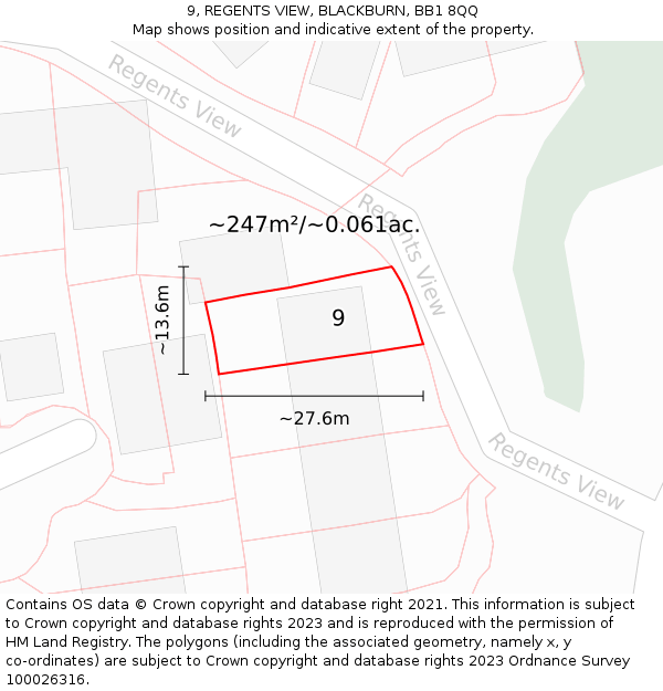 9, REGENTS VIEW, BLACKBURN, BB1 8QQ: Plot and title map