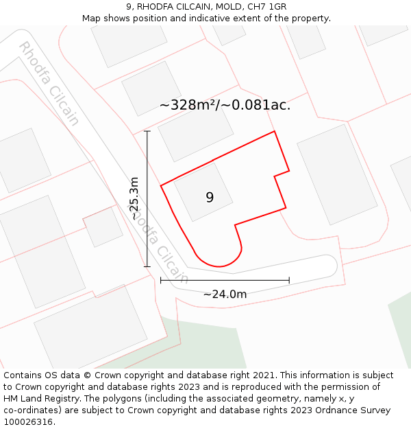 9, RHODFA CILCAIN, MOLD, CH7 1GR: Plot and title map