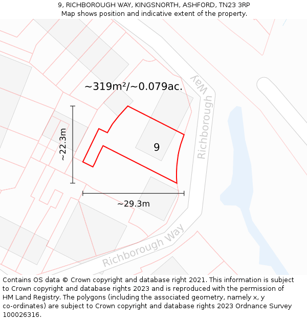 9, RICHBOROUGH WAY, KINGSNORTH, ASHFORD, TN23 3RP: Plot and title map