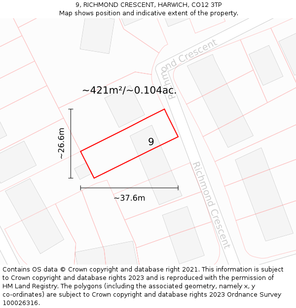 9, RICHMOND CRESCENT, HARWICH, CO12 3TP: Plot and title map