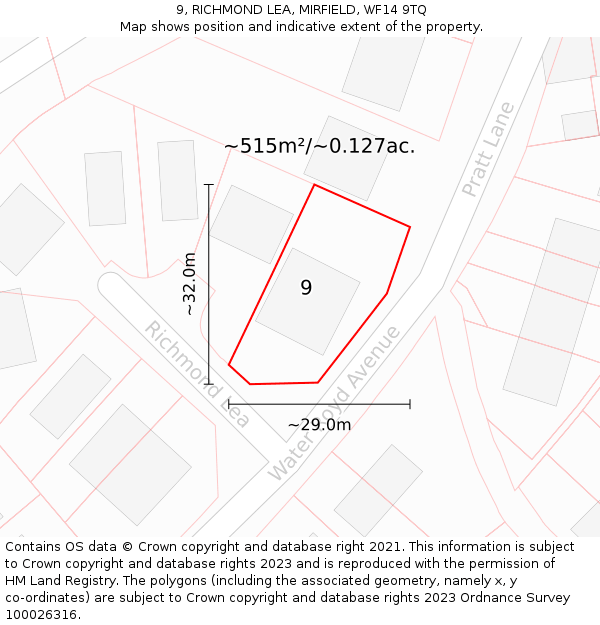 9, RICHMOND LEA, MIRFIELD, WF14 9TQ: Plot and title map