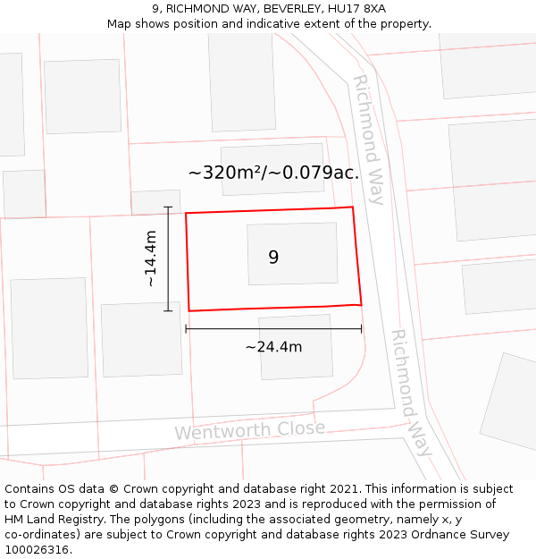 9, RICHMOND WAY, BEVERLEY, HU17 8XA: Plot and title map