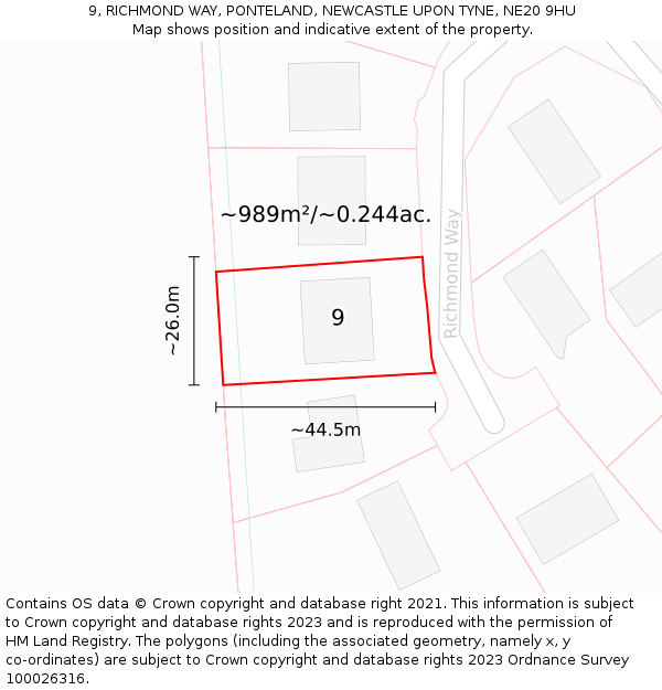 9, RICHMOND WAY, PONTELAND, NEWCASTLE UPON TYNE, NE20 9HU: Plot and title map