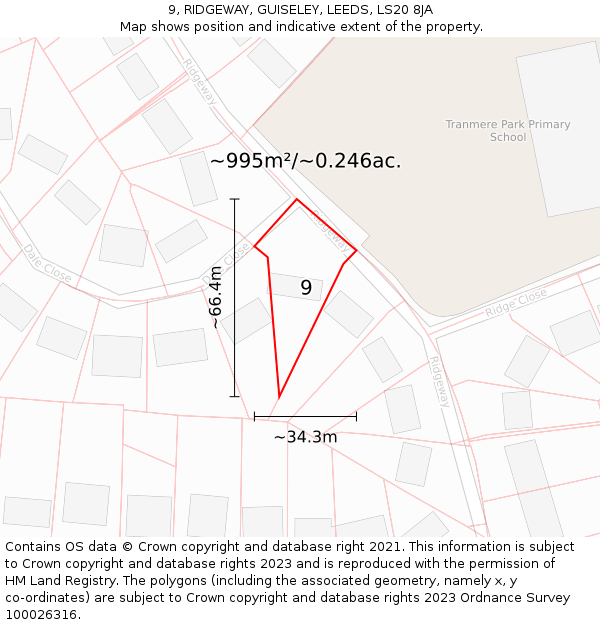 9, RIDGEWAY, GUISELEY, LEEDS, LS20 8JA: Plot and title map