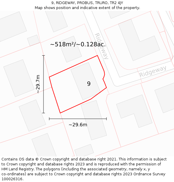 9, RIDGEWAY, PROBUS, TRURO, TR2 4JY: Plot and title map