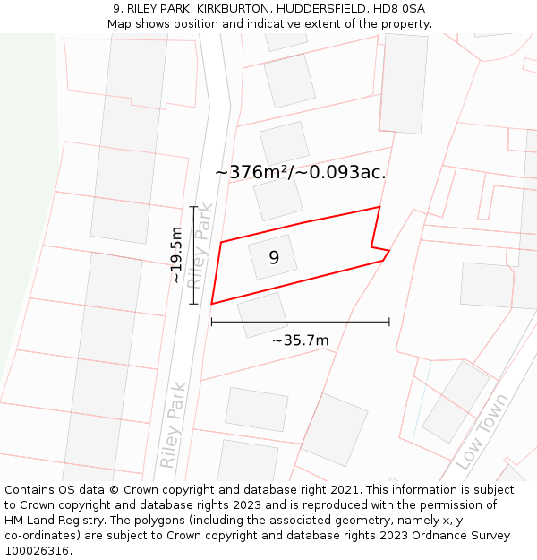 9, RILEY PARK, KIRKBURTON, HUDDERSFIELD, HD8 0SA: Plot and title map