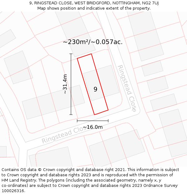 9, RINGSTEAD CLOSE, WEST BRIDGFORD, NOTTINGHAM, NG2 7UJ: Plot and title map