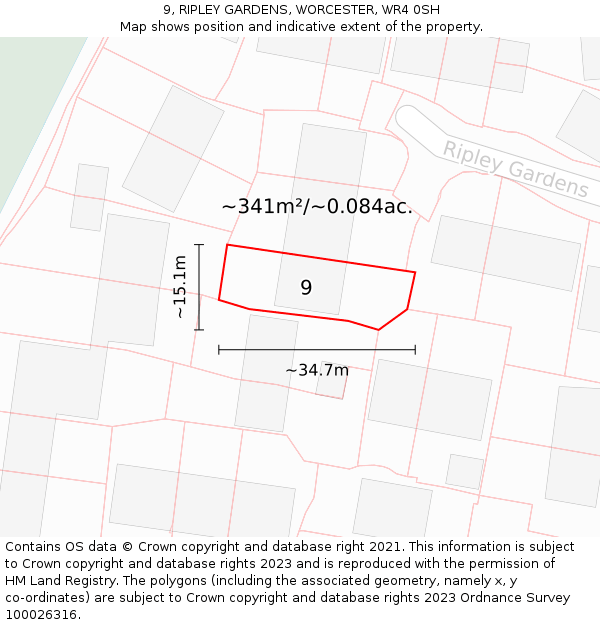 9, RIPLEY GARDENS, WORCESTER, WR4 0SH: Plot and title map