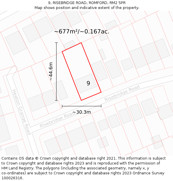 9, RISEBRIDGE ROAD, ROMFORD, RM2 5PR: Plot and title map