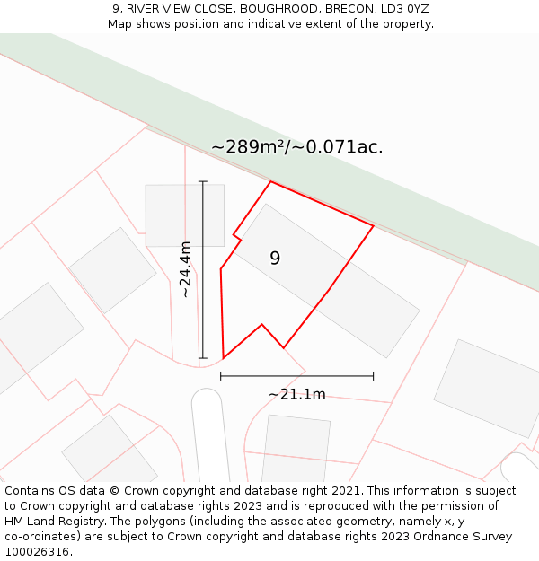 9, RIVER VIEW CLOSE, BOUGHROOD, BRECON, LD3 0YZ: Plot and title map