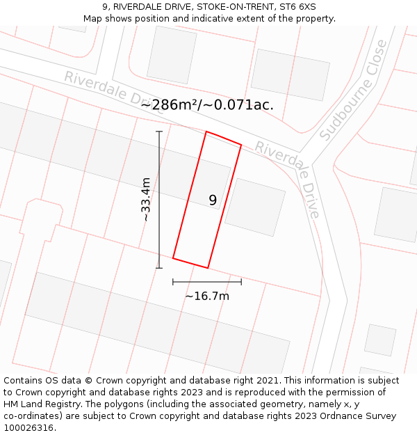 9, RIVERDALE DRIVE, STOKE-ON-TRENT, ST6 6XS: Plot and title map