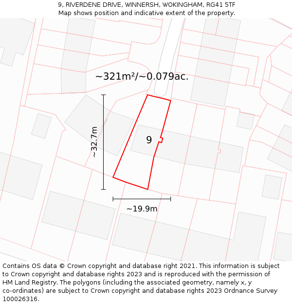 9, RIVERDENE DRIVE, WINNERSH, WOKINGHAM, RG41 5TF: Plot and title map