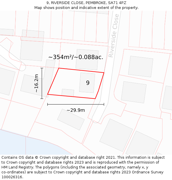 9, RIVERSIDE CLOSE, PEMBROKE, SA71 4PZ: Plot and title map