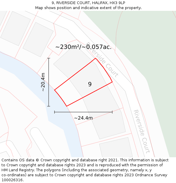 9, RIVERSIDE COURT, HALIFAX, HX3 9LP: Plot and title map